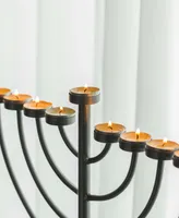 Modern 9 Branch Lighting Thin Pipe Hanukkah Menorah, Small - Silver