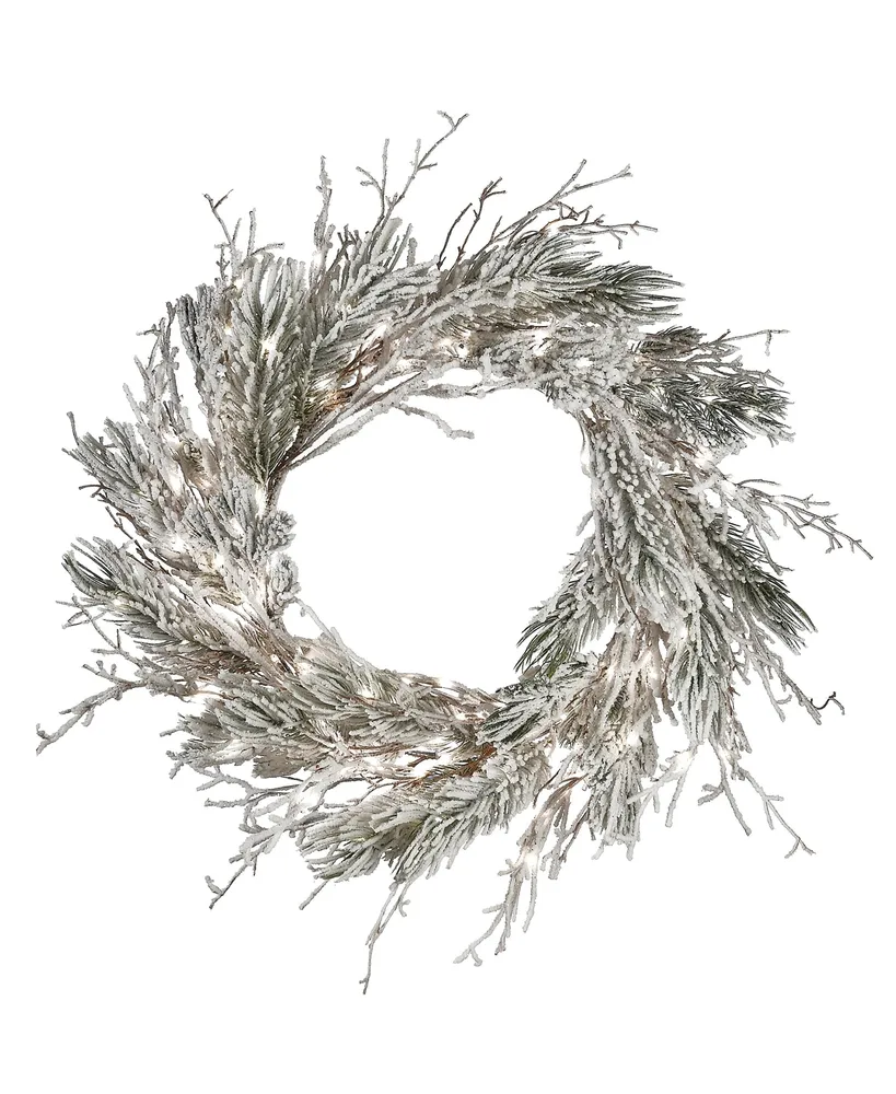 National Tree Company 24" Pre-Lit Snowy Twig Wreath