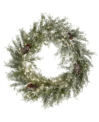 National Tree Company 24" Pre-Lit Snowy Christmas Wreath with Pinecones