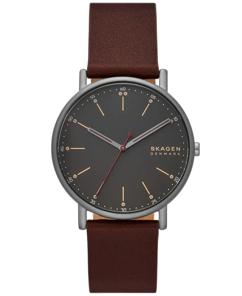 Skagen Women's Signatur Three-Hand Red Wood Leather Strap Watch, 40mm