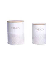 Country Living White Swan Dog Treat Containers - Set of 2 Carbon Steel Jars with Bamboo Lids - Stylish Storage for Your Furry Friend's Treats