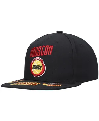 Men's Mitchell & Ness Black Houston Rockets Hardwood Classics Front Loaded Snapback Hat