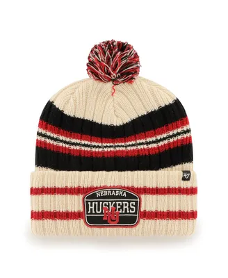 Men's '47 Brand Natural Nebraska Huskers Hone Patch Cuffed Knit Hat with Pom