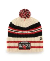 Men's '47 Brand Natural Nebraska Huskers Hone Patch Cuffed Knit Hat with Pom