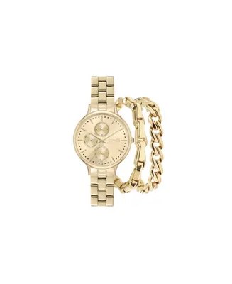 Jones New York Women's Shiny Gold-Tone Metal Bracelet Watch 34mm Gift Set - Gold