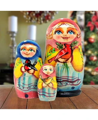 G.DeBrekht Birdie Friends Matreshka Holiday Nesting Hand-Painted Doll, Set of 3