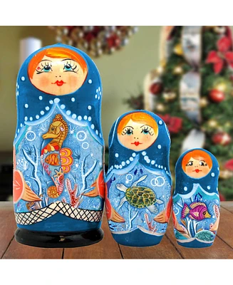 G.DeBrekht Little Fishes Matreshka Holiday Nesting Hand-Painted Doll, Set of 3