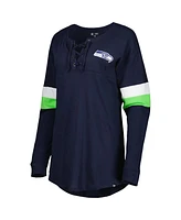 Women's New Era College Navy Seattle Seahawks Athletic Varsity Lace-Up Long Sleeve T-shirt