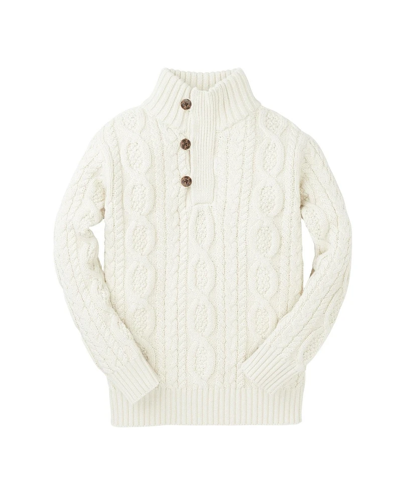 Hope & Henry Boys Mock Neck Cable Sweater with Buttons