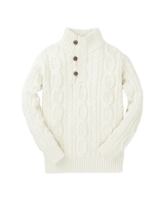 Hope & Henry Boys Mock Neck Cable Sweater with Buttons