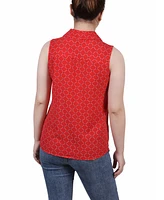 Ny Collection Petite Sleeveless Notch Collar Button Front Blouse