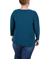 Ny Collection Plus Size Tunic Top with Illusion Neckline and Stones