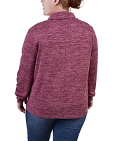 Ny Collection Plus Long Sleeve Overlapping Cowl Neck Top