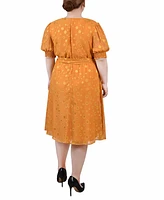 Ny Collection Plus Elbow Sleeve Swiss Dot Dress