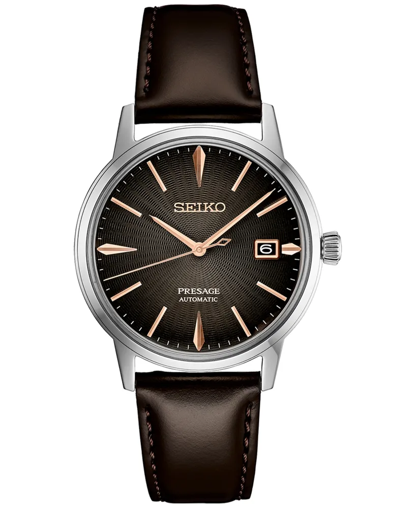 Seiko Men's Automatic Presage Brown Leather Strap Watch 40mm