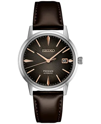 Seiko Men's Automatic Presage Brown Leather Strap Watch 40mm
