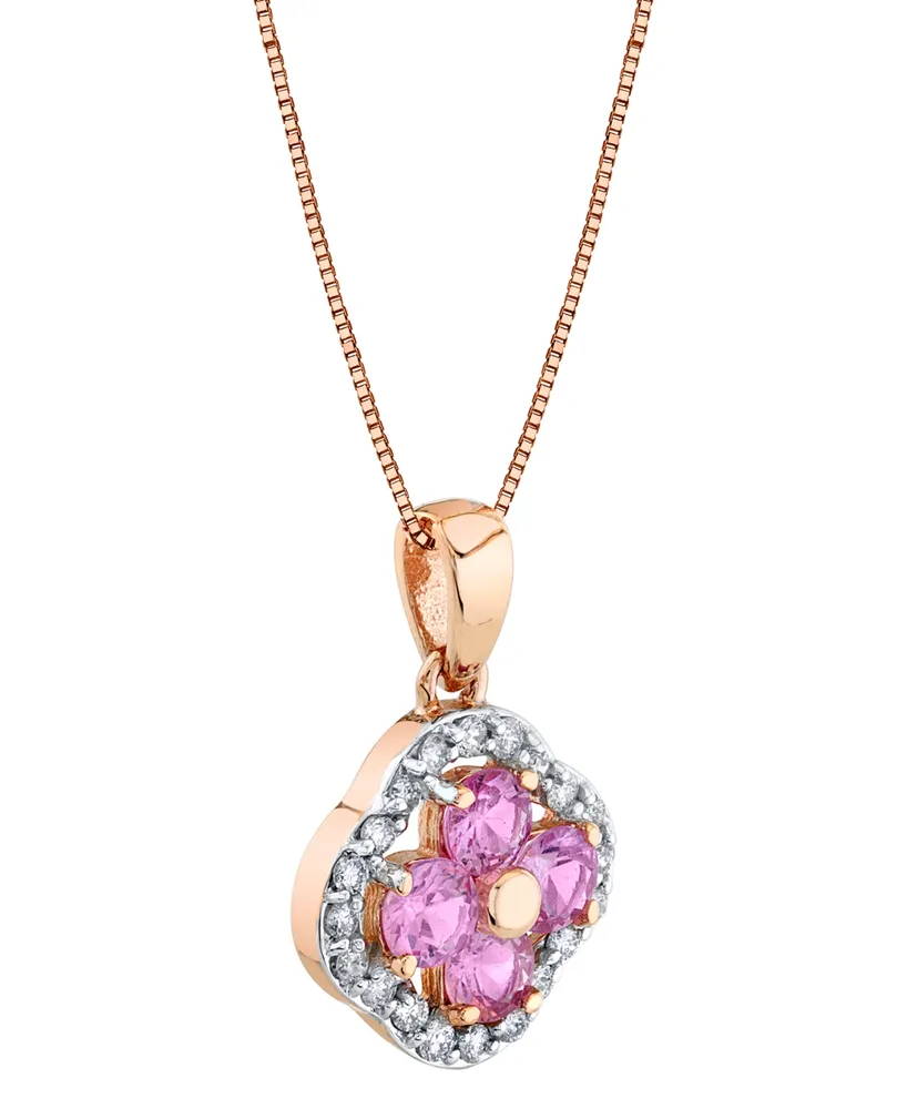 Pink Sapphire (1-1/5 ct. t.w.) & Diamond (1/5 ct. t.w.) Flower Halo 18" Pendant Necklace in 14k Rose Gold