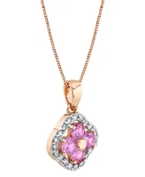 Pink Sapphire (1-1/5 ct. t.w.) & Diamond (1/5 ct. t.w.) Flower Halo 18" Pendant Necklace in 14k Rose Gold