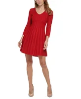 Jessica Howard Petite V-Neck Cable-Knit Sweater Dress