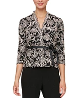 Alex Evenings Women's 3/4-Sleeve Embroidered Blouse