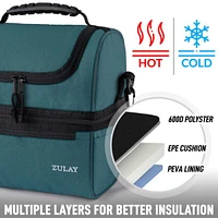 Insulated 2-Compartment Lunch Box Bag With Strap