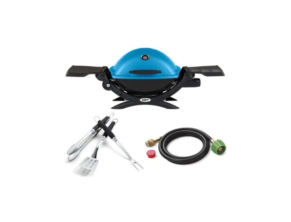 Weber Q 1200 Gas Grill (Blue) With Adapter Hose And Premium Tool