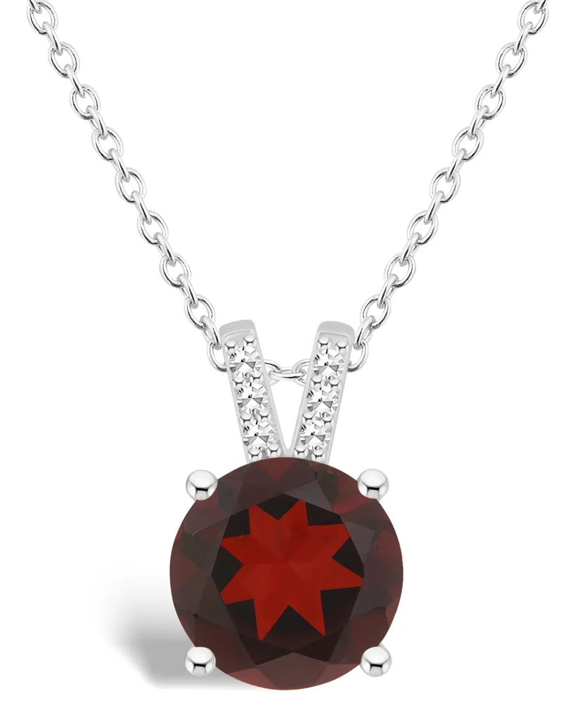 Macy's Women's Garnet (-/ ct.t.w.) and Diamond Accent Pendant Necklace in Sterling Silver