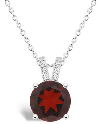 Macy's Women's Garnet (-/ ct.t.w.) and Diamond Accent Pendant Necklace in Sterling Silver