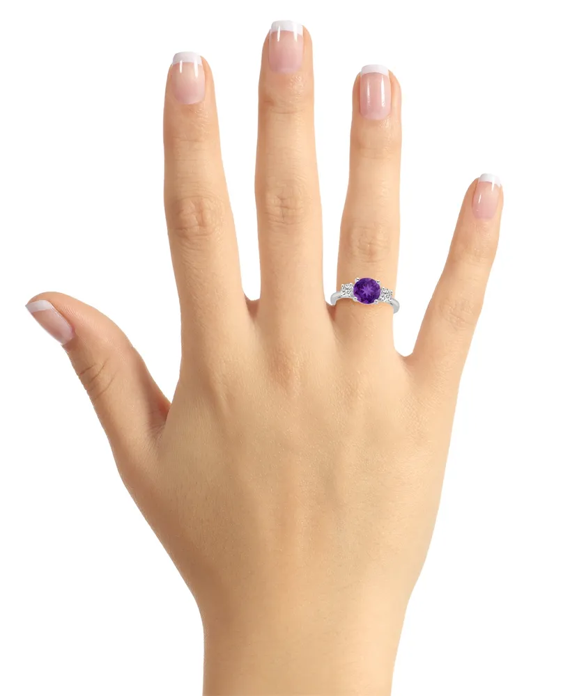 Macy's Women's Amethyst (1-3/4 ct.t.w.) and White Topaz (2/3 3-Stone Ring Sterling Silver