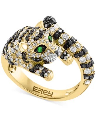 Effy Espresso & Black Diamond (1-1/2 ct. t.w.) & Tsavorite Accent Tiger Ring in 14k Gold