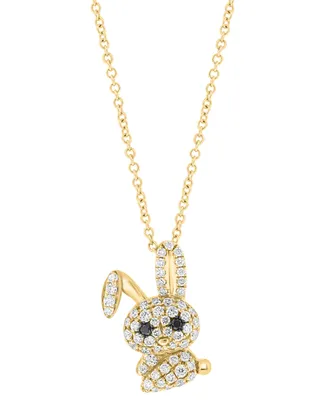 Effy White Diamond (3/8 ct. t.w.) & Black Diamond Accent Bunny 18" Pendant in 14k Gold