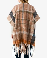 Marcus Adler Women's Plaid Poncho with Fringe Detail