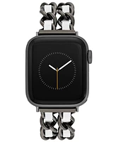 Steve Madden Women's White Faux Leather and Black Double Chain Alloy Metal Bracelet designed for Apple Watch 42mm (Series 10) & 38/40/41mm