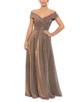 Xscape Petite Off-the-Shoulder Glitter Fit & Flare Gown