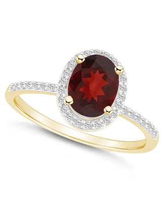 Macy's Garnet (1-1/2 ct. t.w.) and Created Sapphire (1/5 Halo Ring 10K Yellow Gold