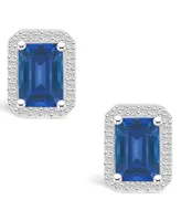 Macy's Lab Grown Sapphire (2-1/3 ct. t.w.) and Lab Grown White Sapphire (1/4 ct. t.w.) Halo Studs in 10K White Gold