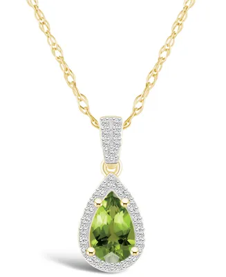 Macy's Peridot (9/10 ct. t.w.) and Lab Grown Sapphire (1/6 ct. t.w.) Halo Pendant Necklace in 10K Yellow Gold