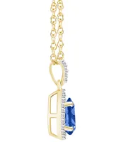 Macy's Lab Grown Sapphire (1 ct. t.w.) and Lab Grown White Sapphire (1/6 ct. t.w.) Halo Pendant Necklace in 10K Yellow Gold