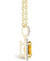 Macy's Citrine (1-1/5 ct. t.w.) and Lab Grown Sapphire (1/6 ct. t.w.) Halo Pendant Necklace in 10K Yellow Gold