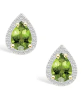 Macy's Peridot (1-3/5 ct. t.w.) and Lab Grown Sapphire (1/5 ct. t.w.) Halo Studs in 10K Yellow Gold