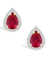 Lab Grown Ruby (1-1/2 ct. t.w.) and Lab Grown Sapphire (1/5 ct. t.w.) Halo Studs in 10K Yellow Gold