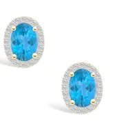 Blue Topaz (2 ct. t.w.) and Lab Grown Sapphire (1/5 ct. t.w.) Halo Studs in 10K Yellow Gold