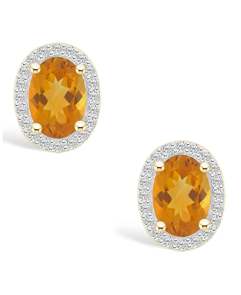 Citrine (1-3/5 ct. t.w.) and Lab Grown Sapphire (1/5 ct. t.w.) Halo Studs in 10K Yellow Gold