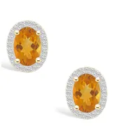 Citrine (1-3/5 ct. t.w.) and Lab Grown Sapphire (1/5 ct. t.w.) Halo Studs in 10K Yellow Gold