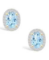 Lab Grown Spinel Aquamarine (1-3/5 ct. t.w.) and Lab Grown Sapphire (1/5 ct. t.w.) Halo Studs in 10K Yellow Gold