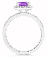 Amethyst (1-3/5 ct. t.w.) and Lab-Grown Sapphire (1/4 Halo Ring 10K White Gold