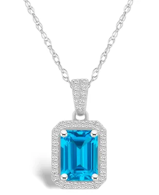 Macy's Topaz (2 ct. t.w.) and Lab Grown Sapphire (1/5 ct. t.w.) Halo Pendant Necklace in 10K White Gold