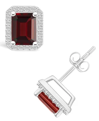 Garnet (2-1/2 ct. t.w.) and Lab Grown Sapphire Halo Studs in 10K White Gold