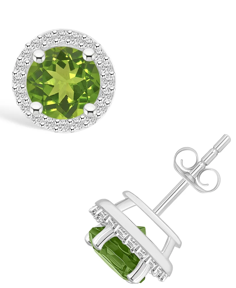 Peridot (1-9/10 ct. t.w.) and Lab Grown Sapphire (1/5 ct. t.w.) Halo Studs in 10K White Gold