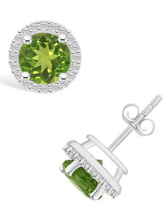 Peridot (1-9/10 ct. t.w.) and Lab Grown Sapphire (1/5 ct. t.w.) Halo Studs in 10K White Gold